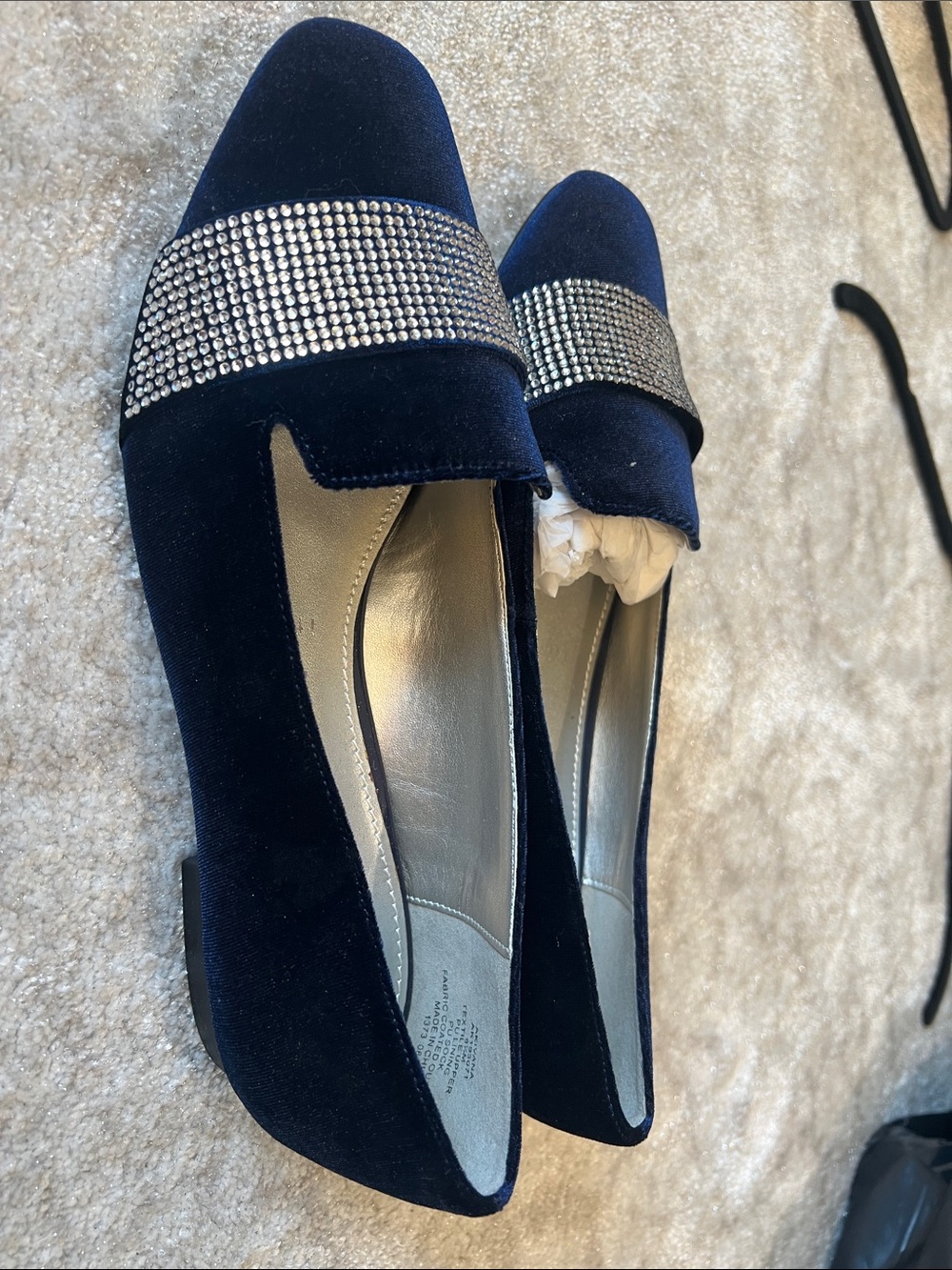 Anne Klein I flex Navy Velvet Loafers with Rhinestone Band - Picture 3 of 6